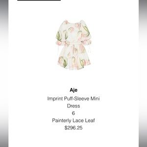 Aje Imprint Puff-Sleeve Mini Dress: Size 6 Painterly Lace Leaf